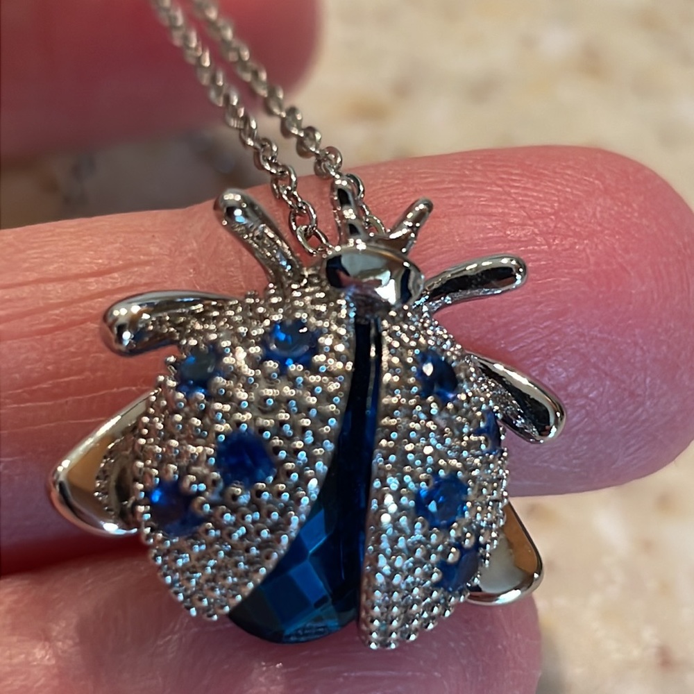 Blue Crystal Ladybug Necklace